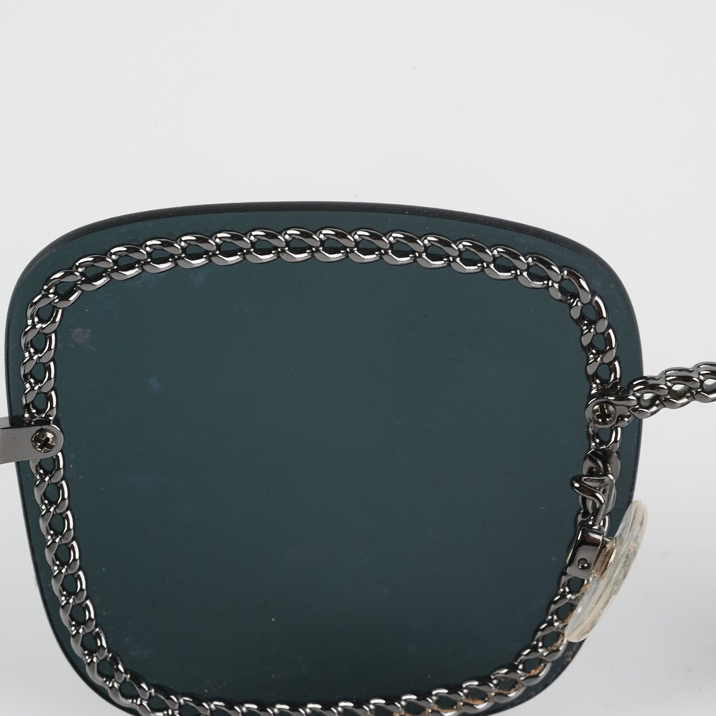 Chanel Square Sunglasses Grey/Gunmetal Black With Chain