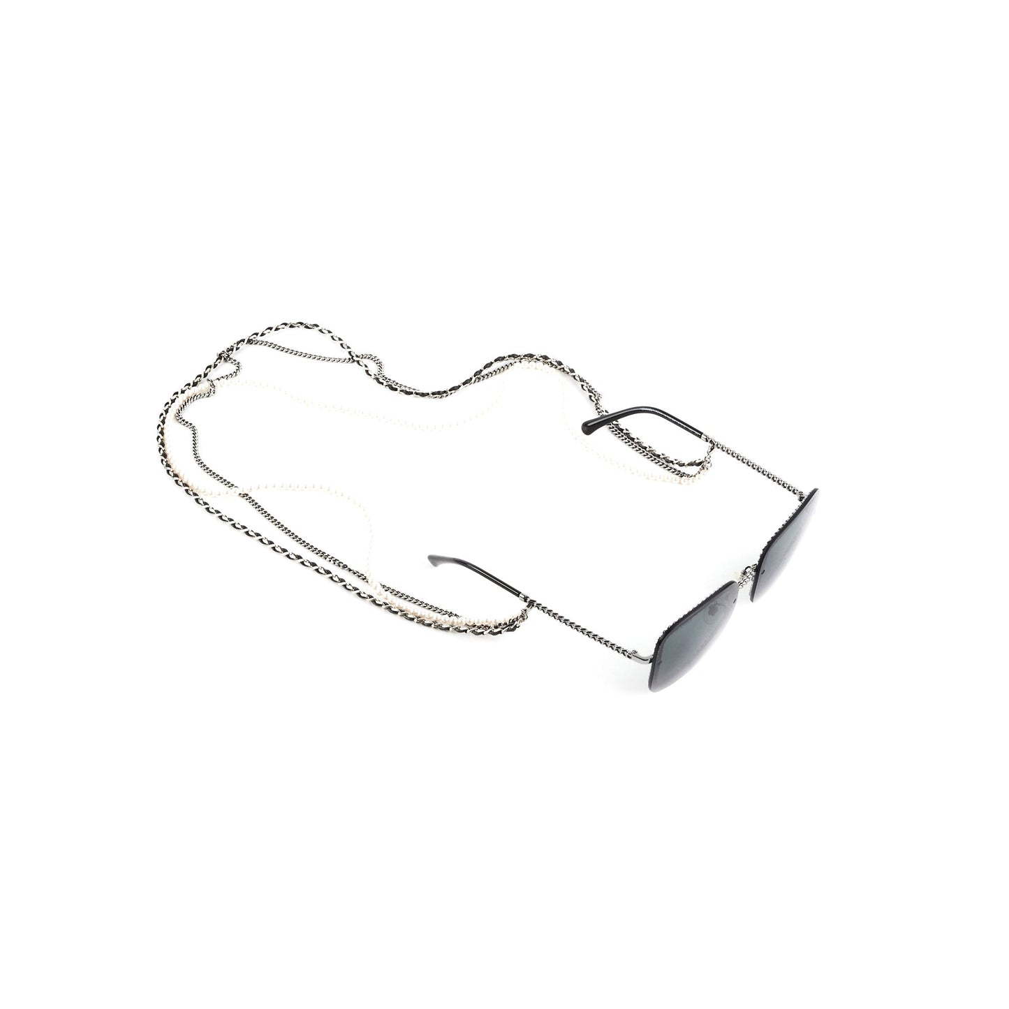 Chanel Square Sunglasses Grey/Gunmetal Black With Chain