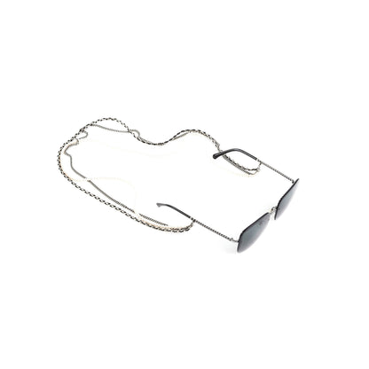 Chanel Square Sunglasses Grey/Gunmetal Black With Chain