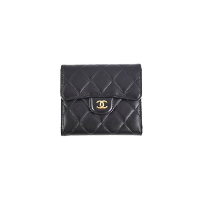Chanel Black Quilted Lambskin Flap Wallet