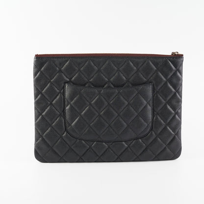 Chanel Medium O case Pouch Clutch Caviar Black