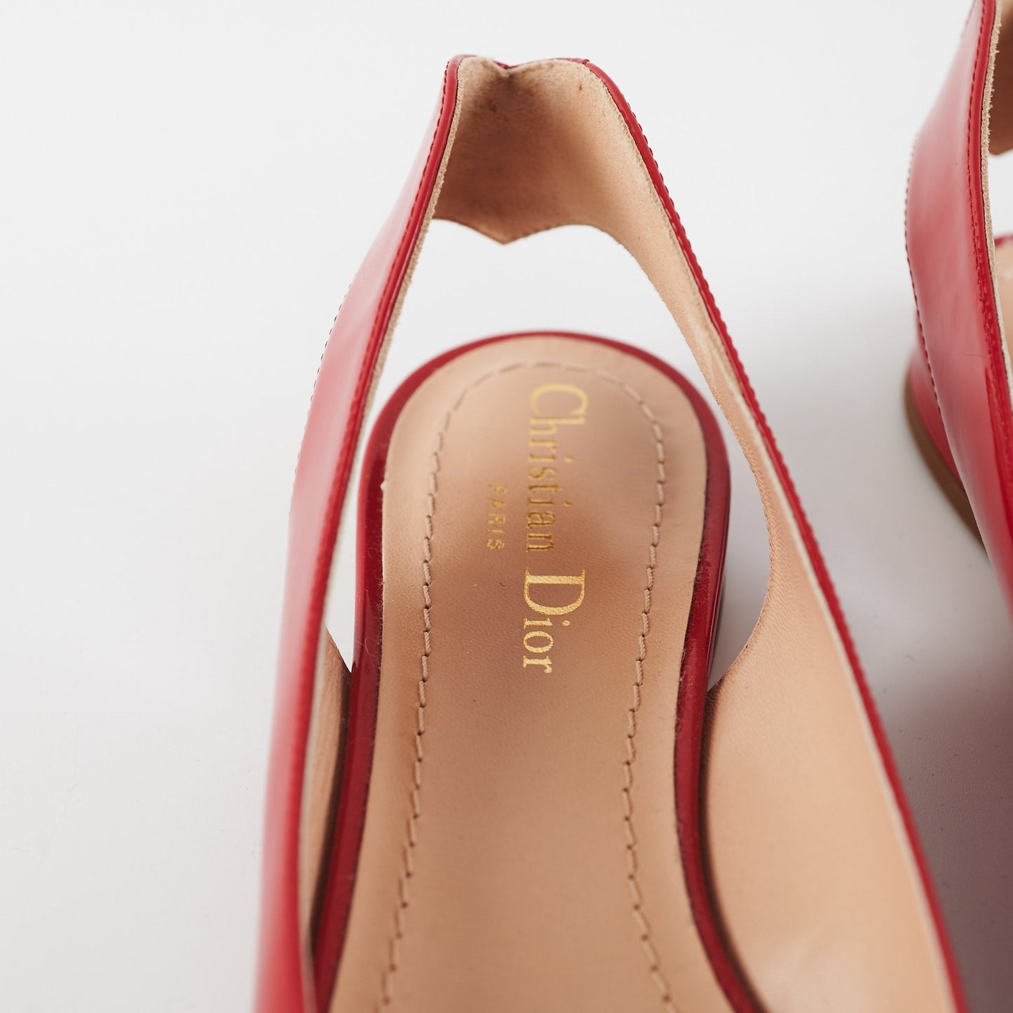 Dior Patent Pointed Slingback Flat Shoes Red 38
