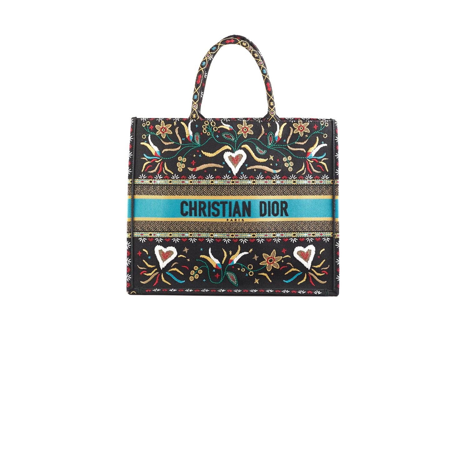 Christian Dior Large Black Multicolour Embroidery Book Tote