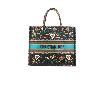 Christian Dior Large Black Multicolour Embroidery Book Tote