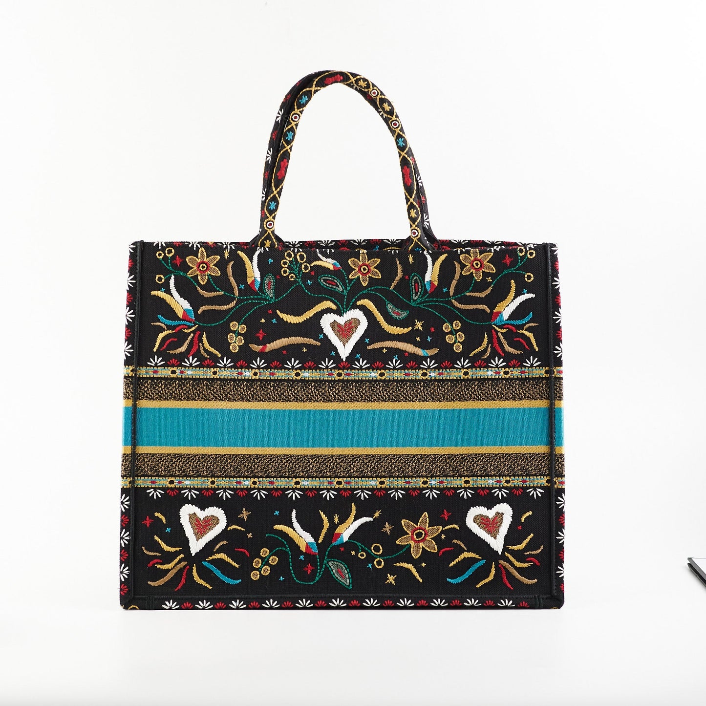 Christian Dior Large Black Multicolour Embroidery Book Tote