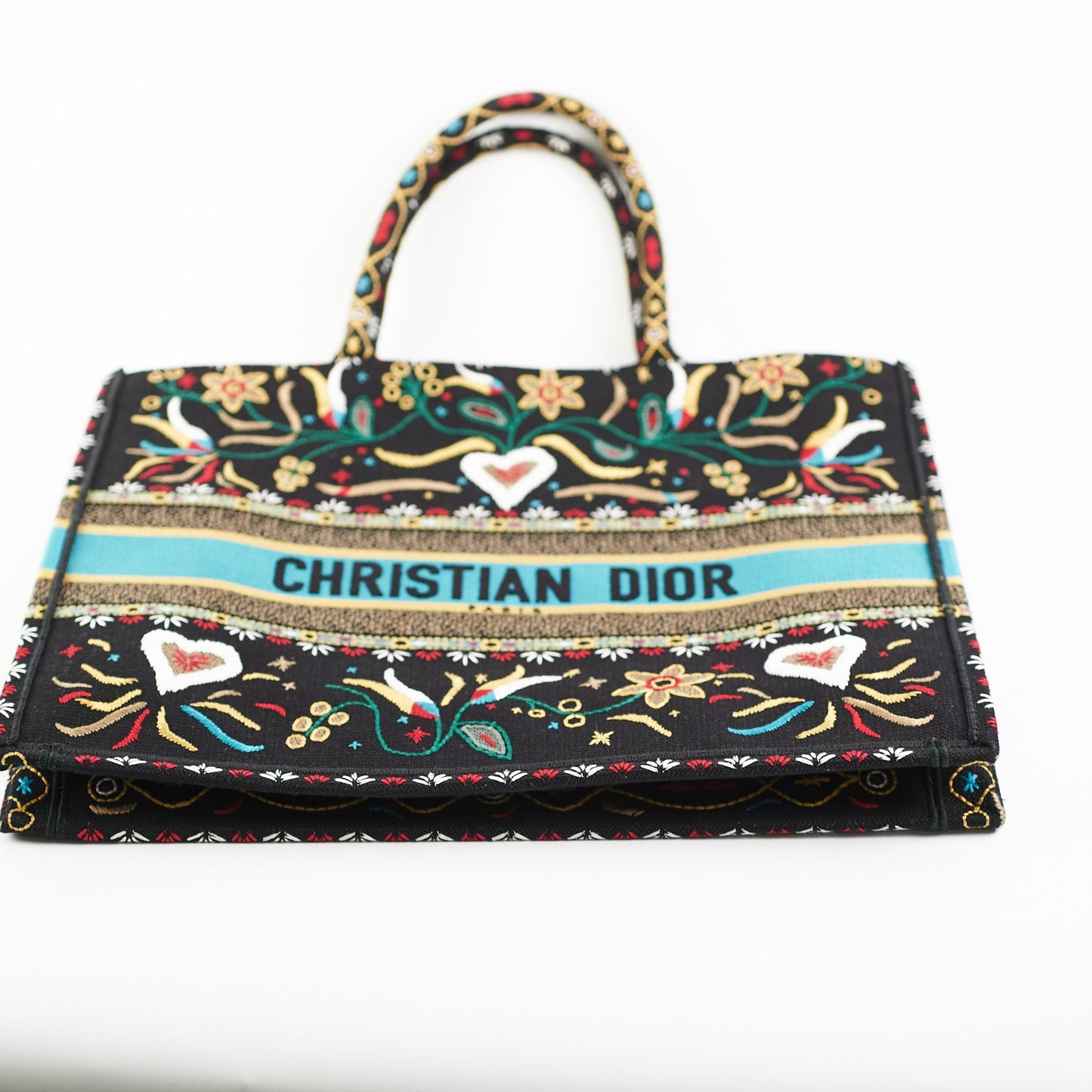 Christian Dior Large Black Multicolour Embroidery Book Tote