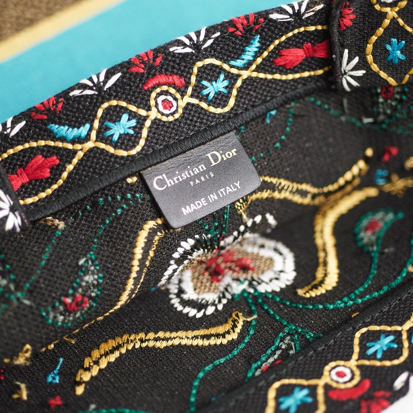 Christian Dior Large Black Multicolour Embroidery Book Tote