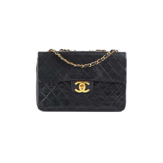 Chanel Vintage Maxi Jumbo Black 24K Gold