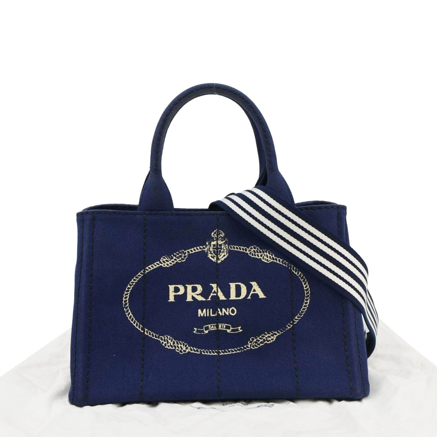 PRADA Canapa Denim Tote Bag Dark Blue