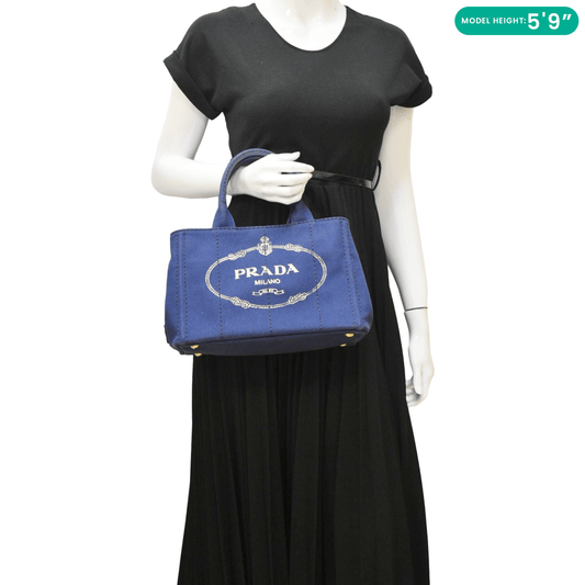 PRADA Canapa Denim Tote Bag Dark Blue