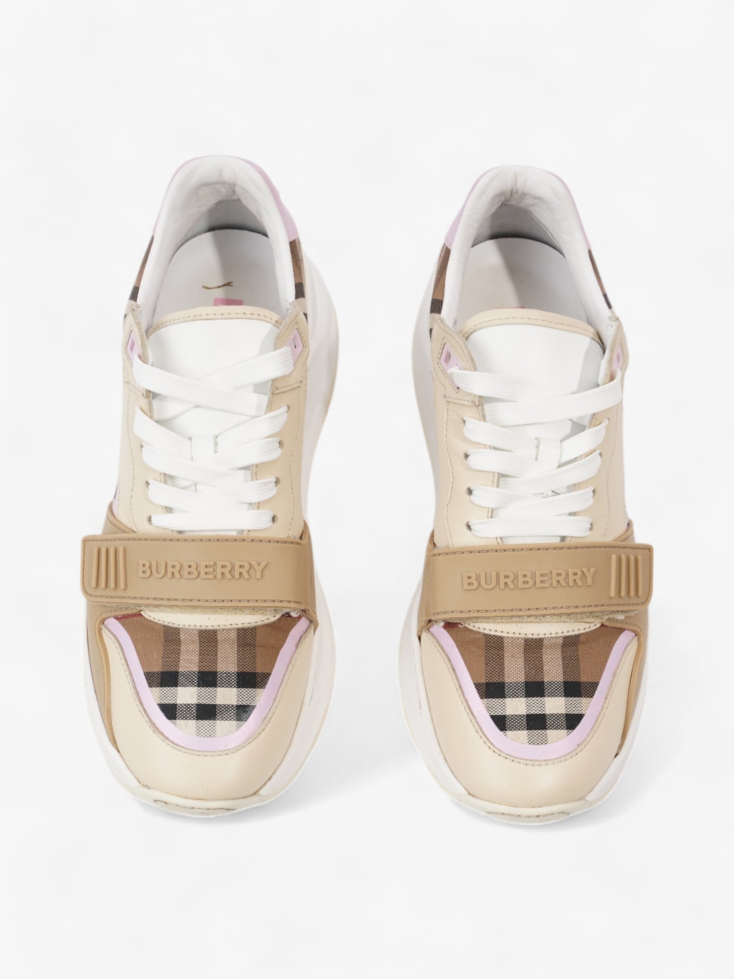 Burberry Ramsey Sneakers Beige  / Brown / Pink Canvas EU 41 UK 8