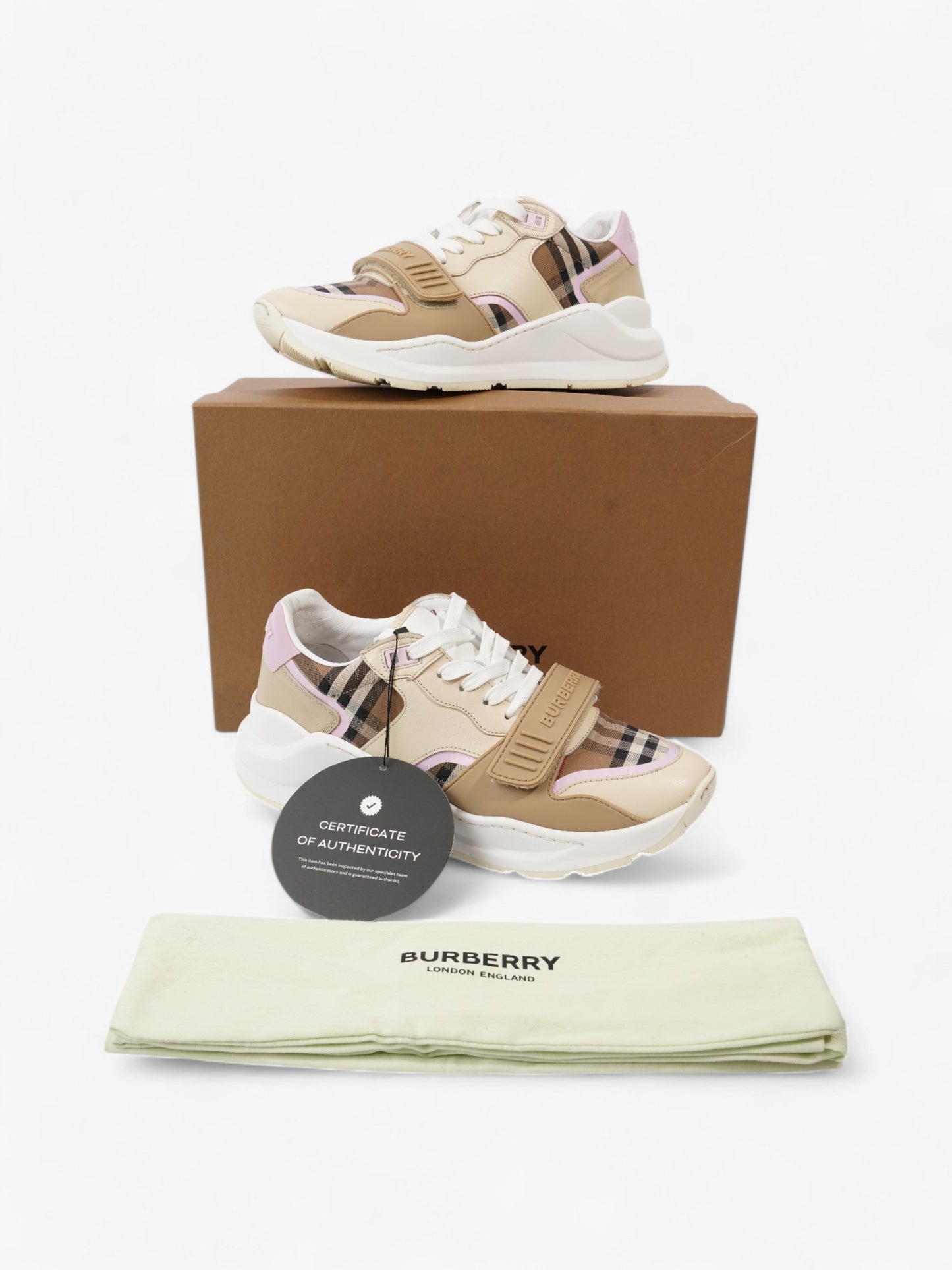 Burberry Ramsey Sneakers Beige  / Brown / Pink Canvas EU 41 UK 8