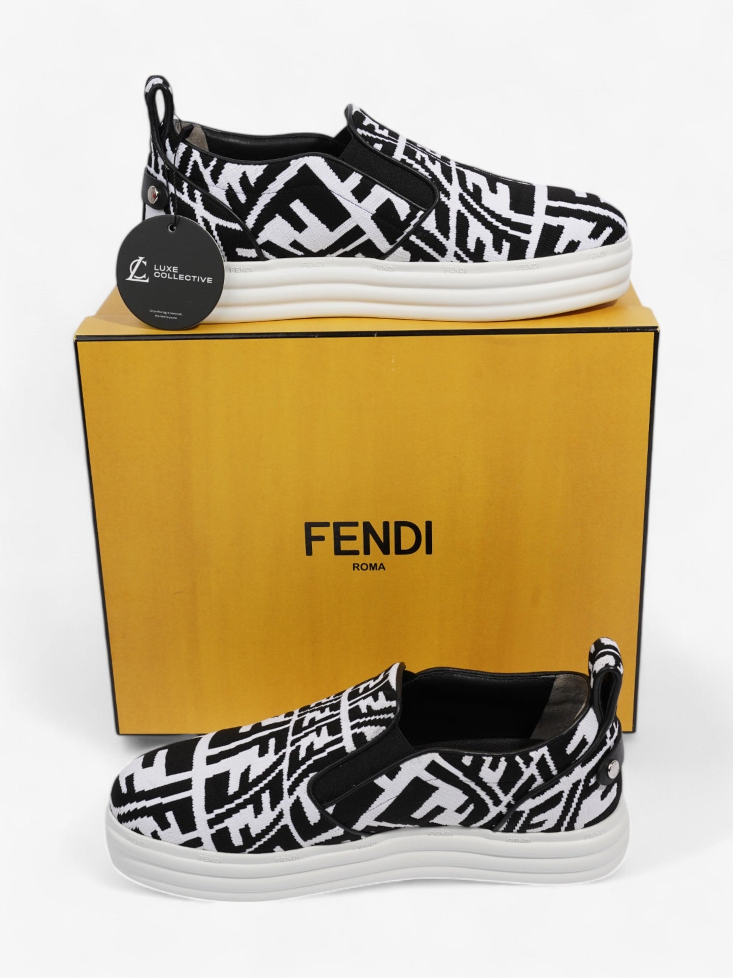 Fendi Rise Slip On White / Black Cotton EU 38 UK 5