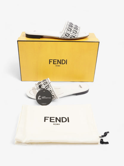 Fendi Ciabatta Slide White / Black Intrecciato Leather EU 37 UK 4