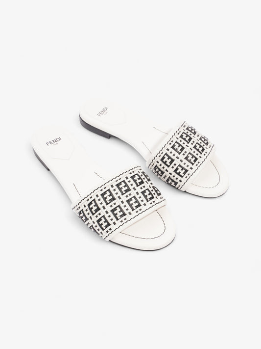Fendi Ciabatta Slide White / Black Intrecciato Leather EU 37 UK 4