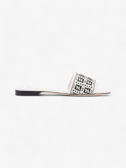 Fendi Ciabatta Slide White / Black Intrecciato Leather EU 37 UK 4
