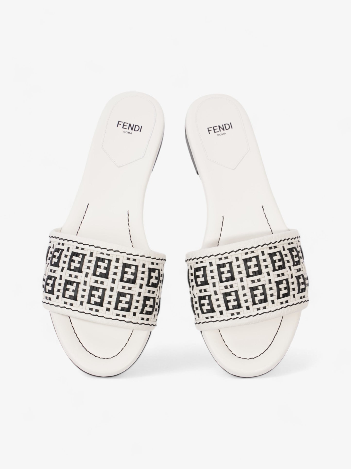 Fendi Ciabatta Slide White / Black Intrecciato Leather EU 37 UK 4