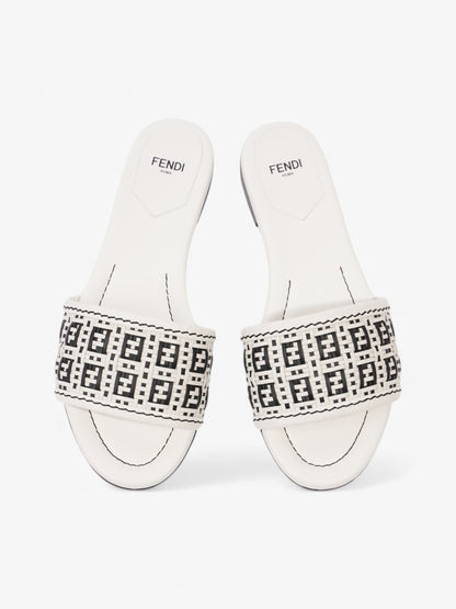 Fendi Ciabatta Slide White / Black Intrecciato Leather EU 37 UK 4