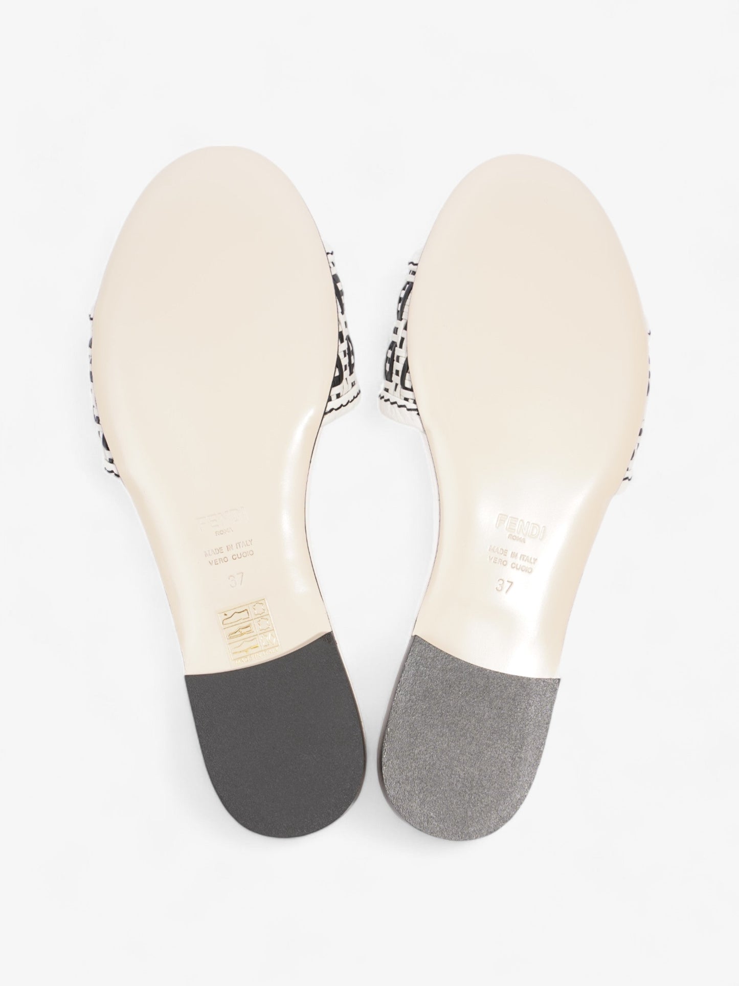 Fendi Ciabatta Slide White / Black Intrecciato Leather EU 37 UK 4