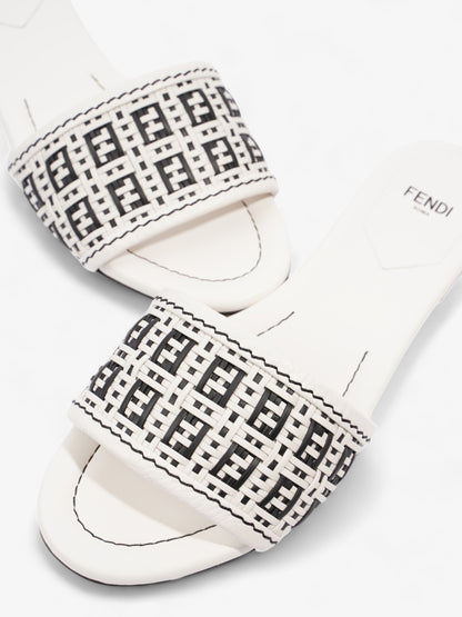 Fendi Ciabatta Slide White / Black Intrecciato Leather EU 37 UK 4