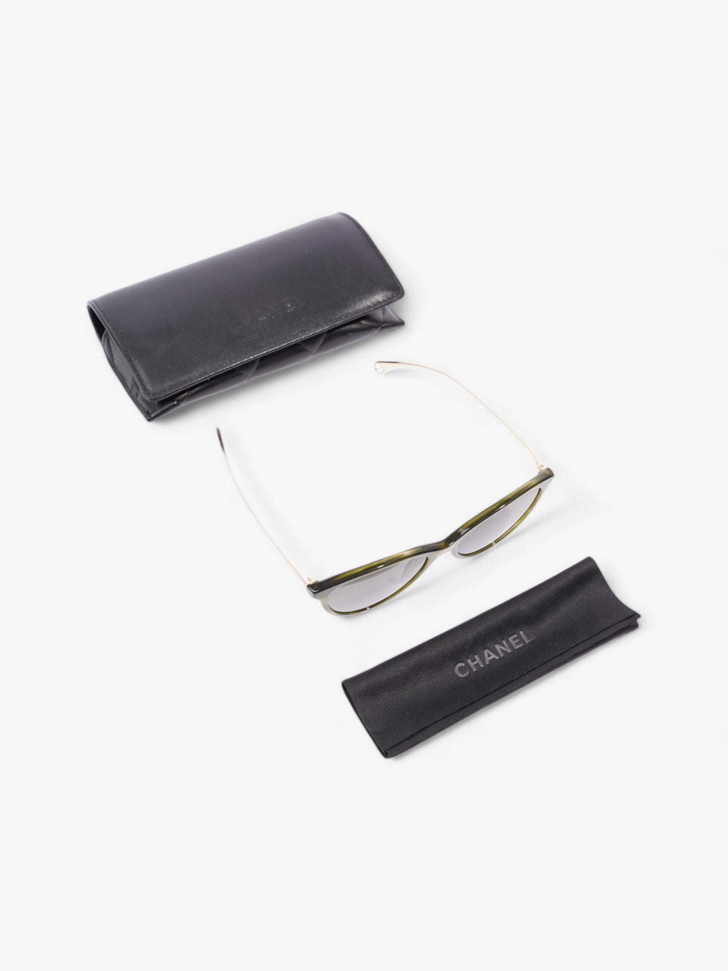 Chanel Cat Eye Sunglasses Green / Gold Acetate 140mm