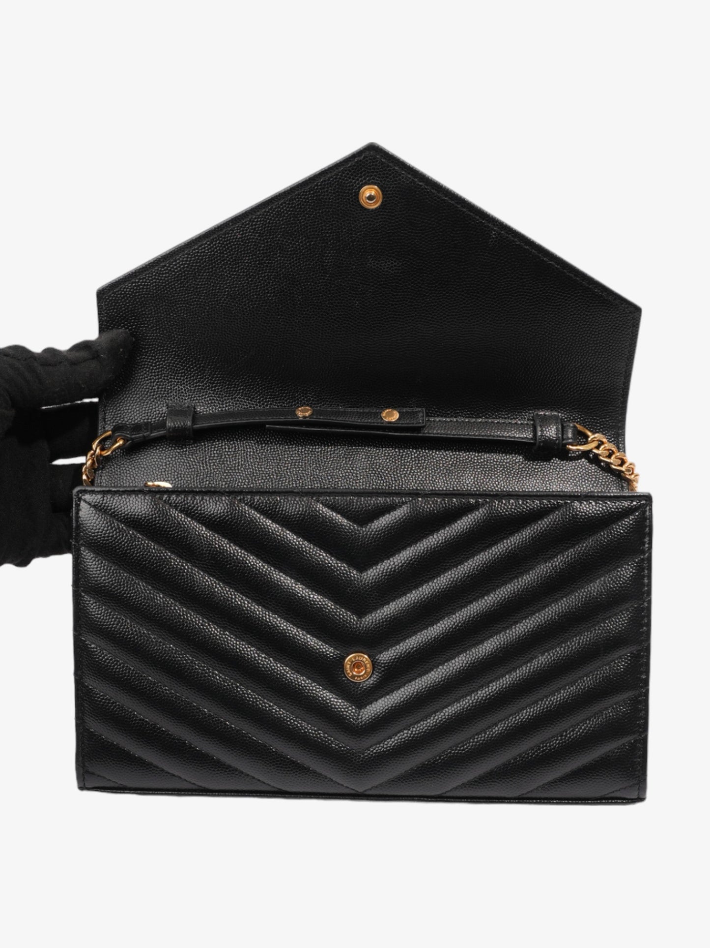 Saint Laurent Cassandre Envelope  Black Grained Leather