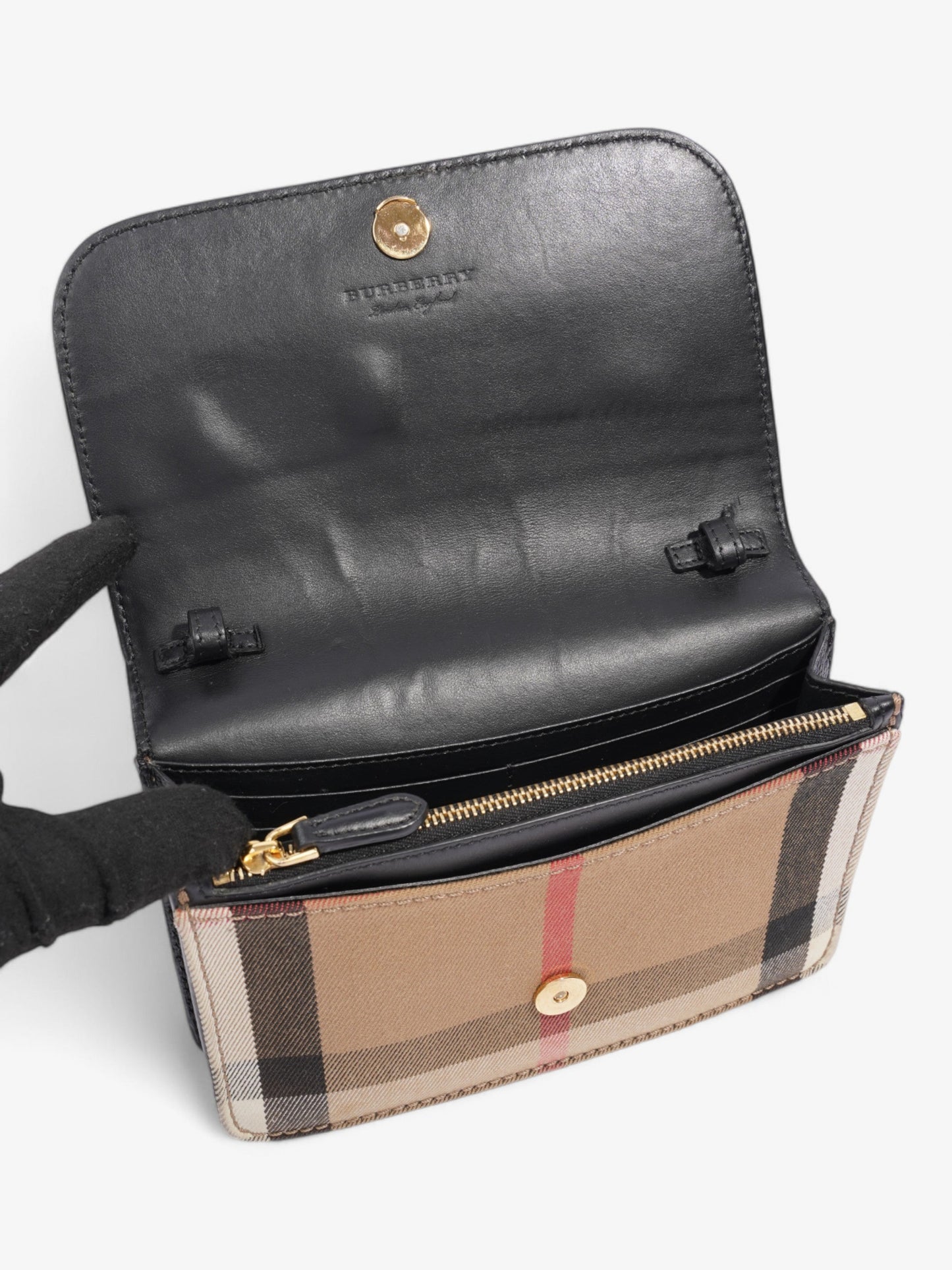 Burberry Hampshire Chain Wallet Black / Vintage Check Leather