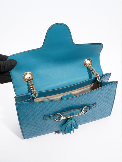 Gucci Emily Guccissima Chain Deep Cobalt Embossed Leather Medium