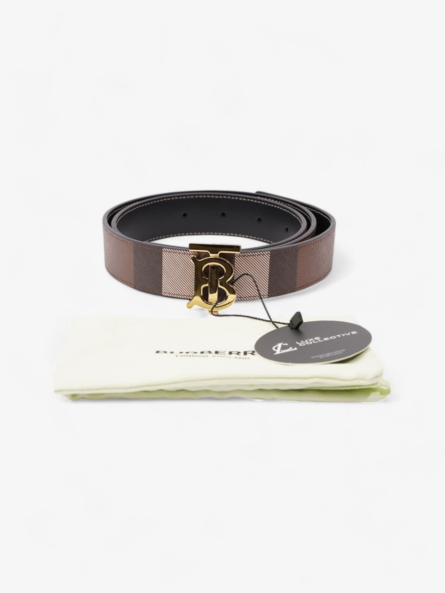 Burberry TB Reversible Giant Check Belt Dark Birch Brown Canvas Small - 106cm