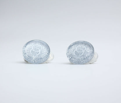 Chanel Vintage 00A Resin Light Blue Glitter Round Clip-on Earrings