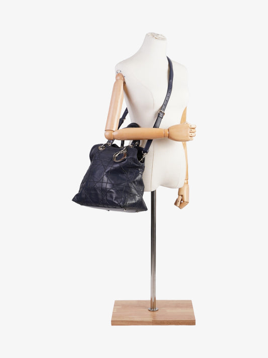 Christian Dior Granville Bag Navy Blue Leather Medium