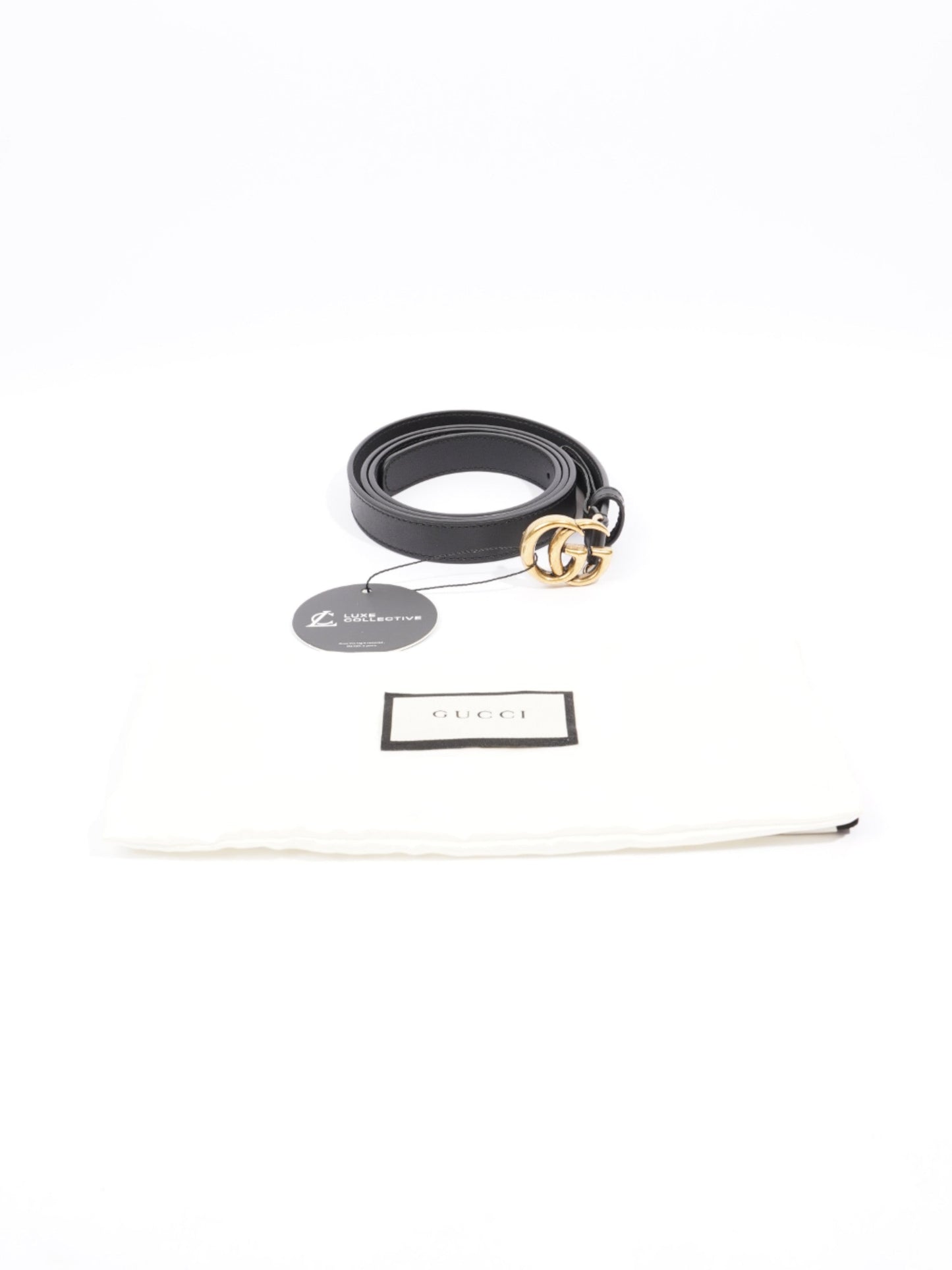Gucci GG Marmont Thin Belt Black / Gold Leather 95cm / 38"