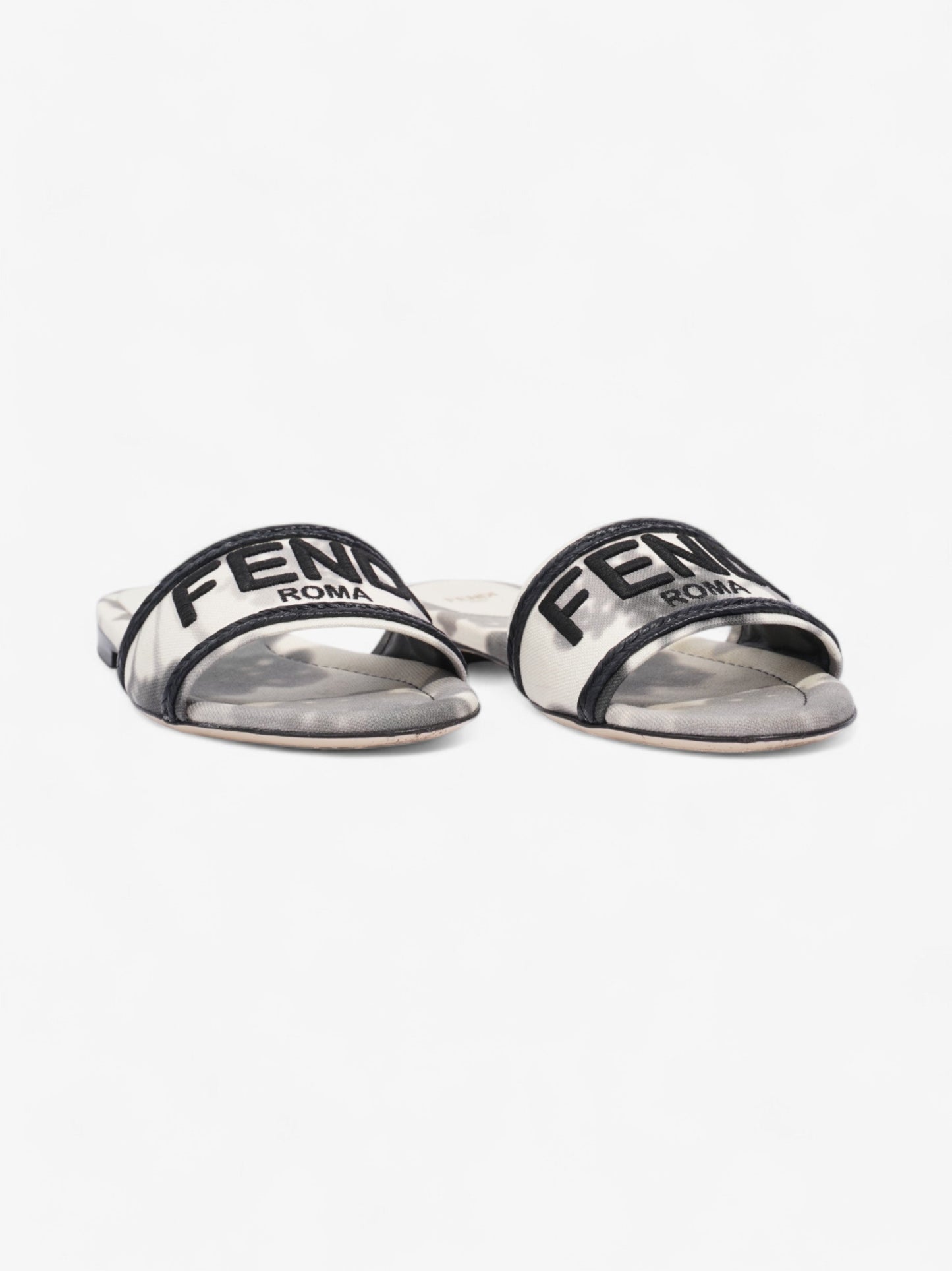 Fendi Logo Sandals Black / Grey / White Canvas EU 38 UK 5
