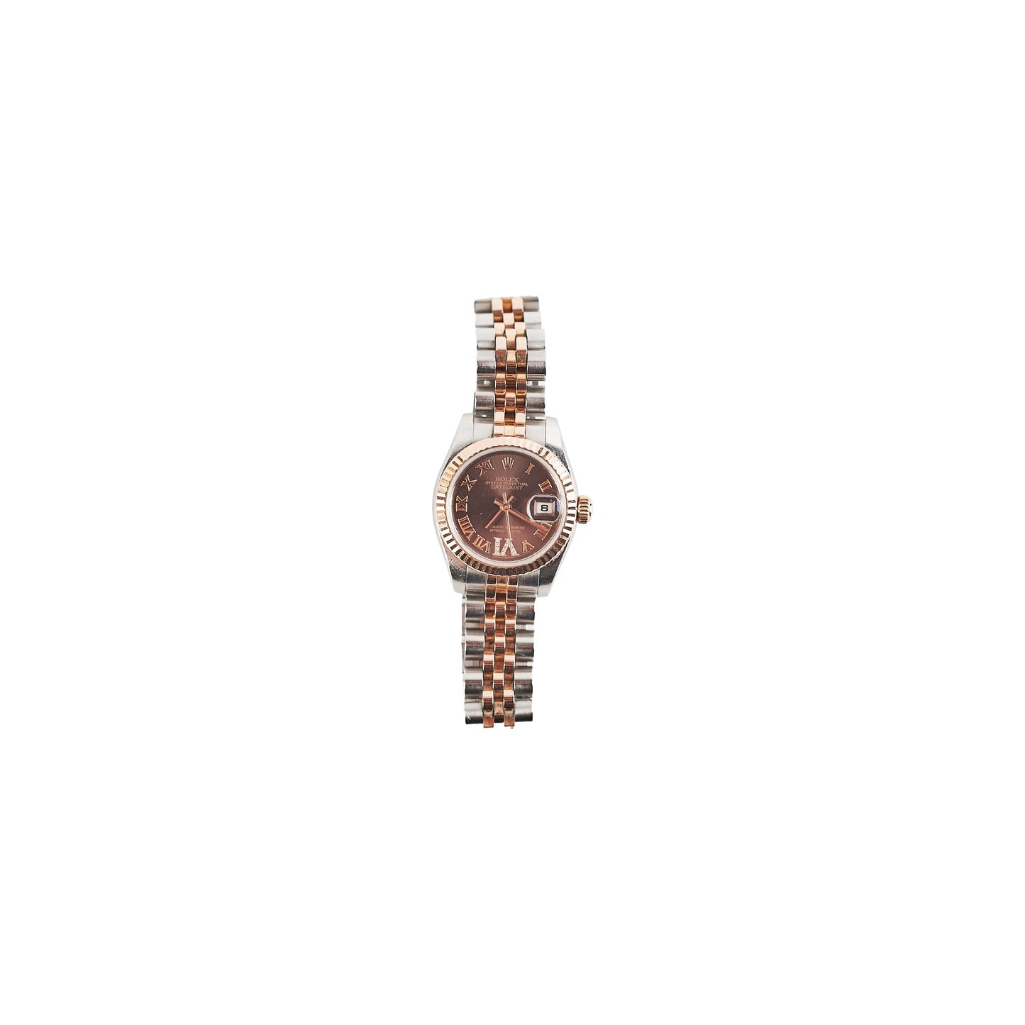 HOLD CV Rolex Oyster Perpetual Date Just 26 mm Chocolate Brown Dial Watch (179171)