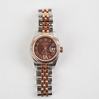 HOLD CV Rolex Oyster Perpetual Date Just 26 mm Chocolate Brown Dial Watch (179171)