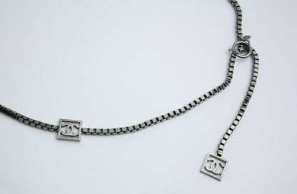 Chanel Vintage 06A Metal Four CC Silver Square Buckle Waist Chain 97CM