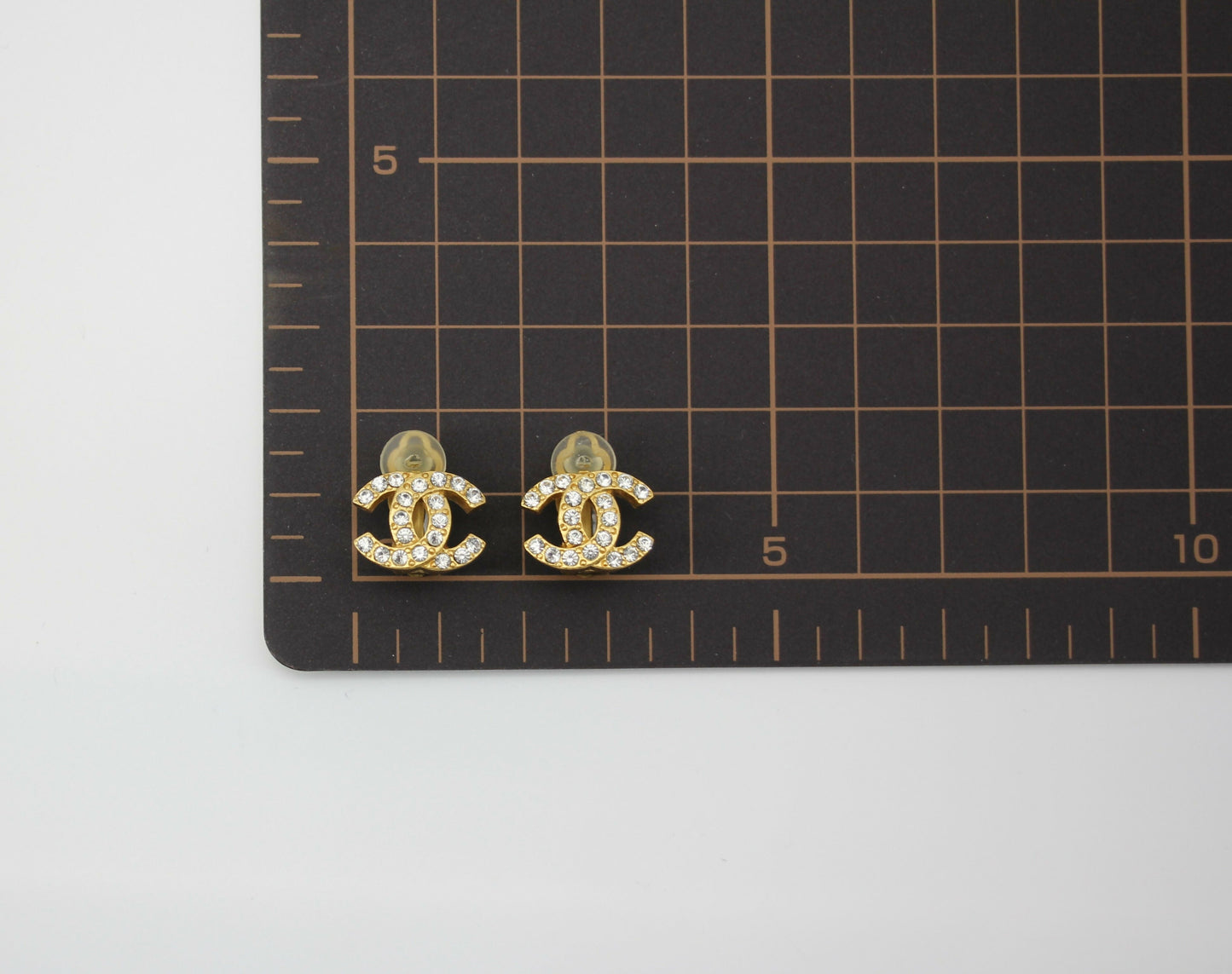 Chanel Vintage 02A Rhinestone Gold-plated CC Mark Clip-on Earrings