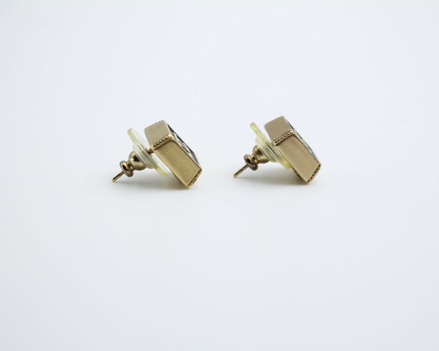 Chanel Vintage 03P Metal Square Black Stud Earrings