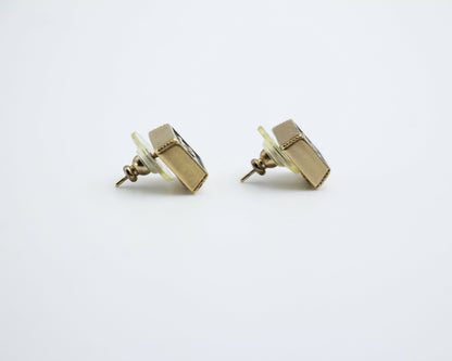 Chanel Vintage 03P Metal Square Black Stud Earrings