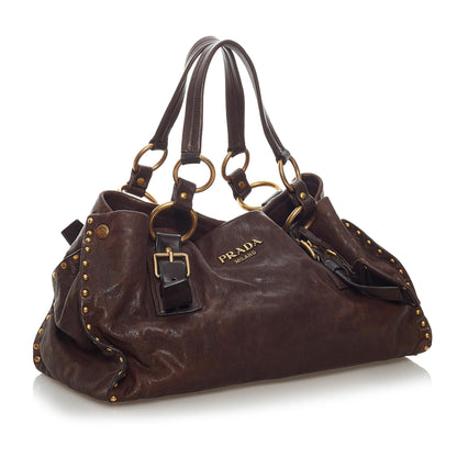 Prada Aviator Studded Leather Tote Bag (SHG-29206)