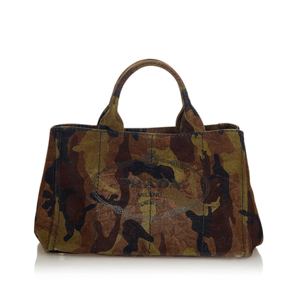 Prada Canapa Logo Camouflage Canvas Satchel (SHG-24696)