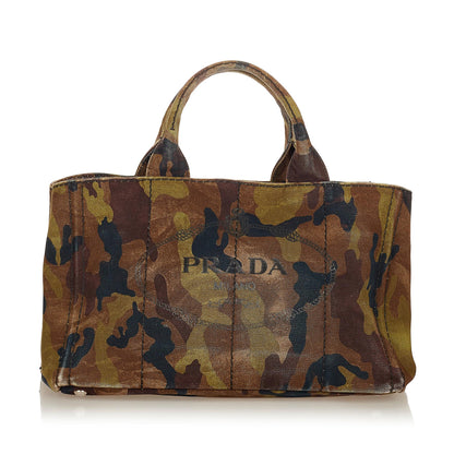 Prada Canapa Logo Camouflage Canvas Satchel (SHG-26910)