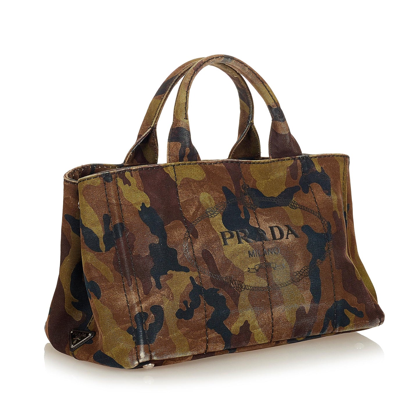 Prada Canapa Logo Camouflage Canvas Satchel (SHG-26910)