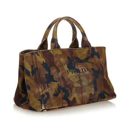 Prada Canapa Logo Camouflage Canvas Satchel (SHG-26910)