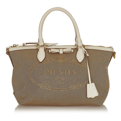 Prada Canapa Logo Canvas Satchel (SHG-27085)