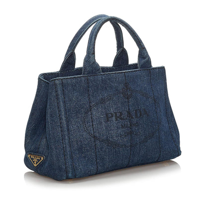 Prada Canapa Logo Denim Handbag (SHG-33957)