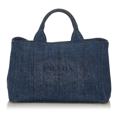 Prada Canapa Logo Denim Satchel (SHG-28405)