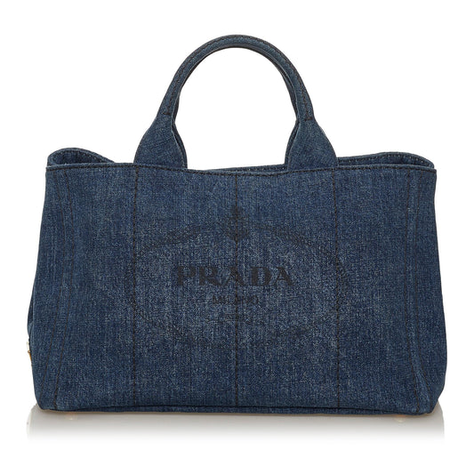 Prada Canapa Logo Denim Satchel (SHG-28405)