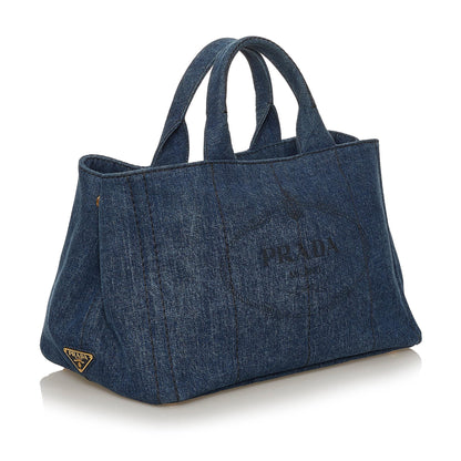 Prada Canapa Logo Denim Satchel (SHG-28405)