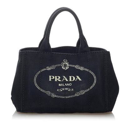 Prada Canapa Logo Denim Satchel (SHG-29950)